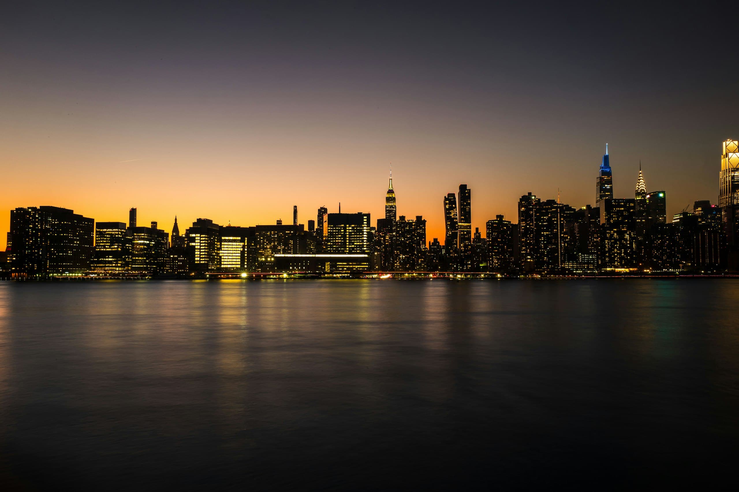New York City skyline at dusk